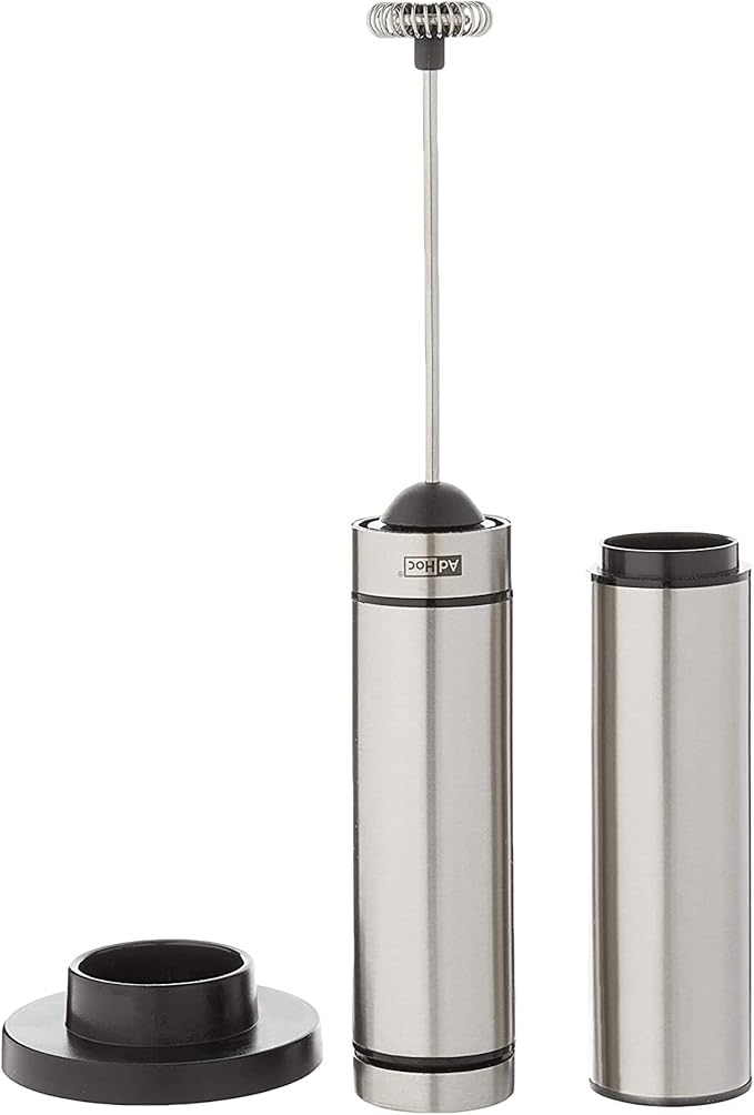 AdHoc Rapido Milk and Sauce Frother - Battery Operated Frother for Coffee, Matcha & More - Handheld Drink Blender - Stainless Steel Accessory with Case - Tiny Mixer with Removable Whisk