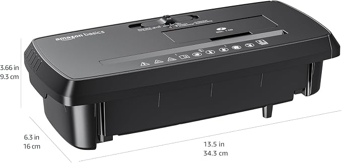 Amazon Basics 8-Sheet Strip Cut Portable Paper, CD, and Credit Card Shredder with Auto-Off, Overheat Protection, Compact Design, No Basket, Extendable Arm, Black