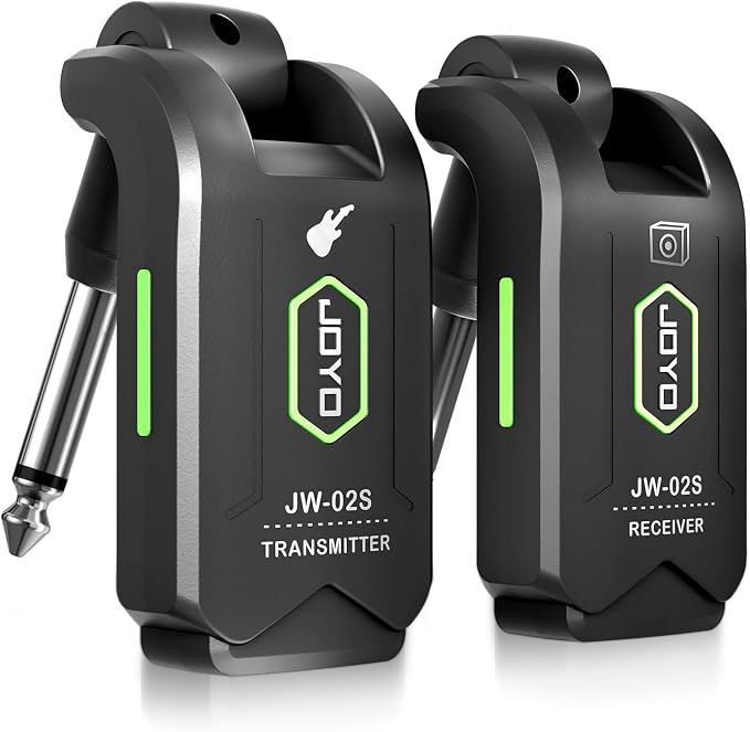 JOYO 5.8GHz Wireless Guitar System Rechargeable Transmitter Receiver with 4 Channels, Low Latency, 48kHz/24Bit, 65ft Range, 6 Hour Battery for Electric Guitar & Bass (JW-02S)