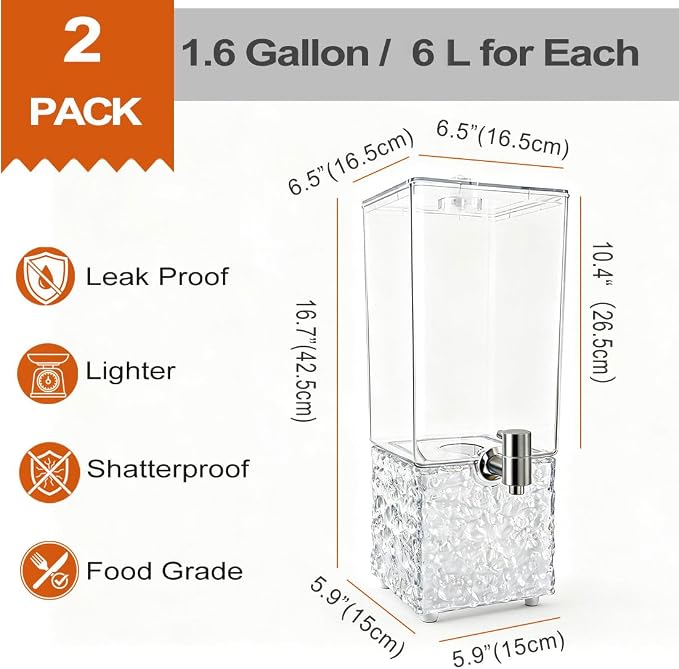 2 PCS 3.2 Gallon Drink Dispensers for Parties, Beverage Dispenser with 304 Stainless Steel Spigot, Plastic Lemonade Juice Dispenser With LED Light Stand, Great for Water, Juice, Punch, Ice Tea