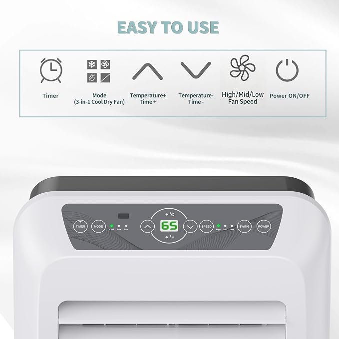 Shinco 10,000 BTU Portable Air Conditioner - 3-in-1 Cool/Dehumidifier/Fan for Rooms Up to 400 sq.ft, Remote Control & 24H Timer, Compact AC Unit for Bedroom/Office
