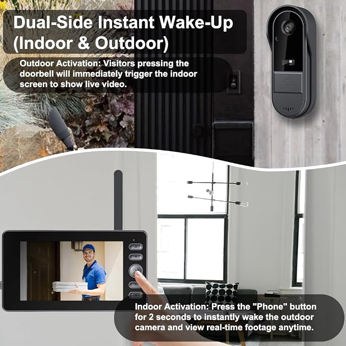 TKMARS Doorbell Camera Wireless No Subscription with Monitor for Home/Apartment, Video Doorbell 1080P No App/WiFi Needed, Intercom 2-Way Talk,Waterproof Door Bell with Recording & Night Vision