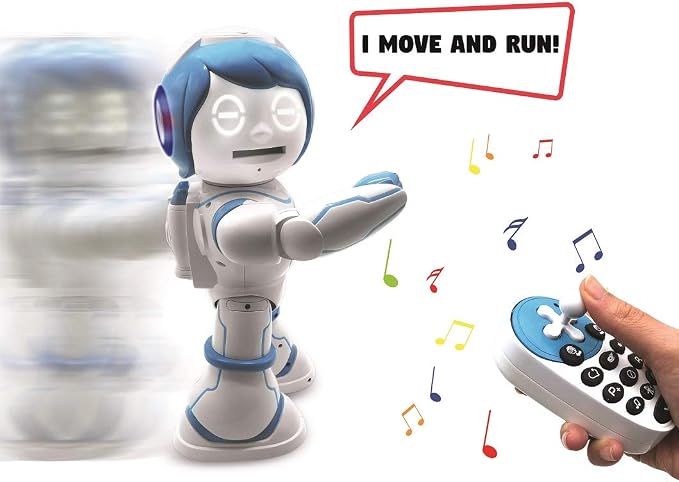 LEXiBOOK Powerman Kid - Educational and Bilingual English/Spanish Robot - Walking Talking Dancing Singing Toy - STEM Programmable Telling Creating Stories - Quizzes Shooting Discs for Kids - ROB90US