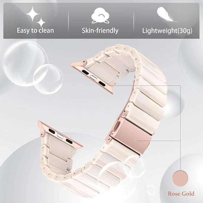 V-MORO Resin Band Compatible with Apple Watch Series 7/8/9/10/11 41mm/40mm/38mm/42mm Fashion Strap for iWatch Series 6/5/4/3/2/1/SE/SE 2 Lightweight Bracelet Wristband Women(Classic Milk Tea)