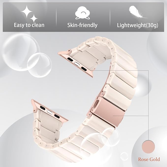 V-MORO Resin Band Compatible with Apple Watch Series 7/8/9/10 46mm/45mm/44mm/42mm Fashion Strap for iWatch Series 6/5/4/3/2/1/SE/SE 2 Lightweight Bracelet Wristband Women(Classic Milk Tea)