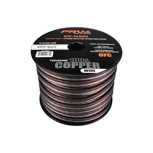 PRV AUDIO 14 Gauge (AWG) Speaker Wire Premium Oxygen-Free Copper OFC - 100 Feet Roll (Black/Grey) Ultra Flex Cable for Car Home Audio Applications