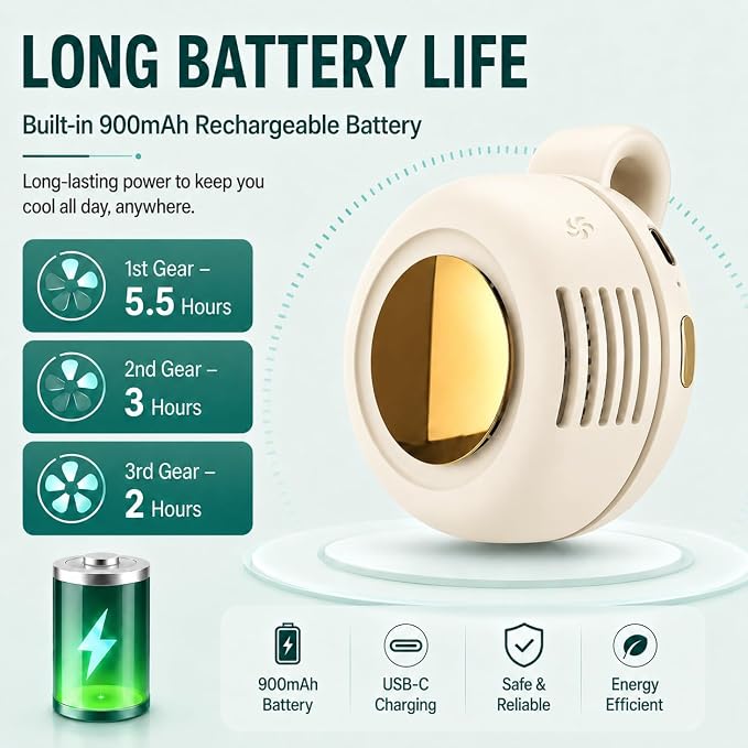 Portable Silent Mini Bladeless Fan Clip On, Small Fan Clip on for Shirt & Waist, Adjustable 3-Speed Suspended Whirlwind Fans, For Outdoor & Travel & Office, Travel Accessories (2, white)