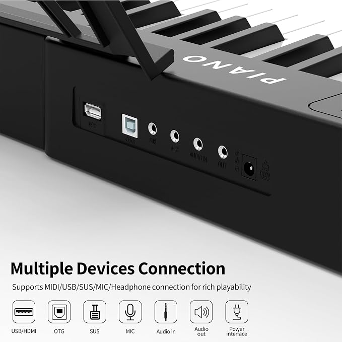 Digital Piano 88 Key Full Size Semi Weighted Electronic Keyboard Piano Set with Stand,Built-In Speakers,Electric Piano Keyboard with Sustain Pedal,Bluetooth,MIDI/USB/MP3 for Beginners Adults/81x