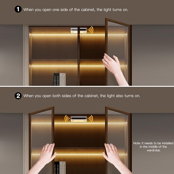 COB LED Strip Lights 12V,6-in-1 Door Sensor Control Under Cabinet Lighting Kit with 60W Adapter 6.56Ft Flexible LED Tape Light for DIY Wardrobe, Shoe Racks, Display Cabinets, Kitchen Cabinets