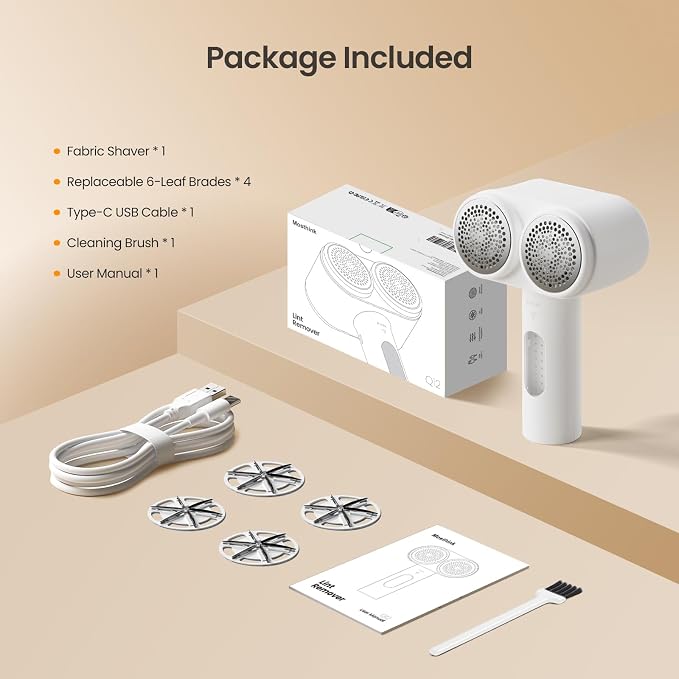 Mosthink Fabric Shaver, 2-in-1 Electric Lint Remover & Build-in Lint Brush, Large Fuzz Remover for Clothes Couch Furniture (White, 2600mAh)