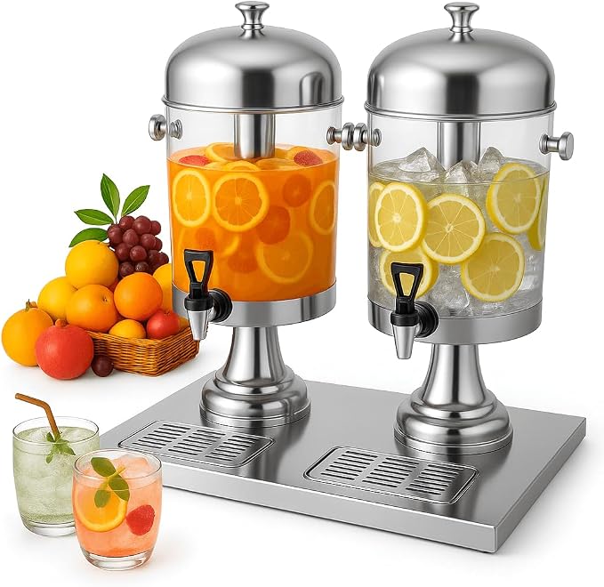 4.4 Gallon Beverage Dispenser with Ice Core | Stainless steel drink dispenser with stand and ice core for cold drinks, juice, lemonade, iced tea, parties, and events.