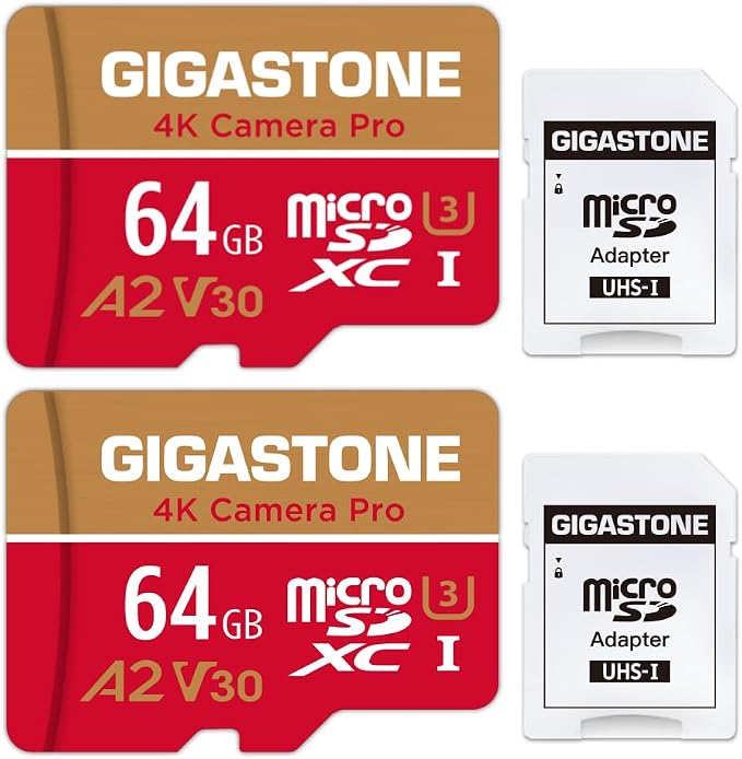 【5-Years Data Recovery】 GIGASTONE 64GB Memory Card 2 Pack 4K Pro Camera Compatible with GoPro Switch Speed 95MB/s A2 U3 V30 Micro SDXC Card with SD Adapter