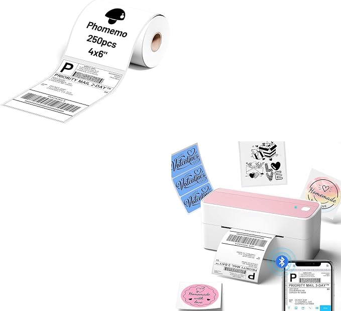 Phomemo 241BT Shipping Label Printer & Packs of 250pcs 4x6 Thermal Labels