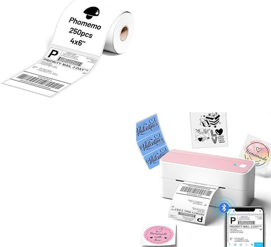 Phomemo 241BT Shipping Label Printer & Packs of 250pcs 4x6 Thermal Labels