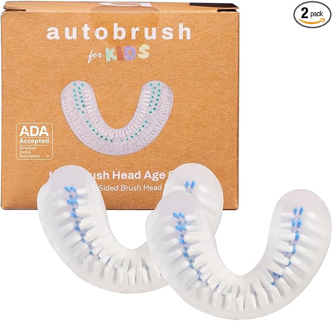 Autobrush Double Sided Brush Head Replacement with Nylon Bristles, ADA Accepted, Kids (Ages 6-8, Pack of 2)