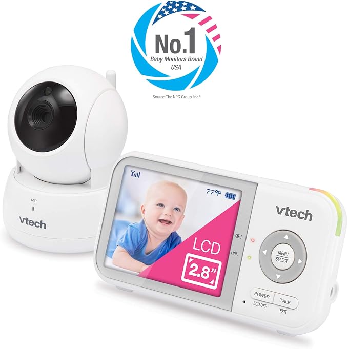 VTech Baby Monitor, No WiFi Secure Transmission – 19-Hour Battery, 2.8" Screen, Pan Tilt Zoom, Night Vision, 1000ft Range, Temperature Sensor, 2-Way Talk | VM923