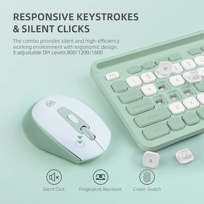 Wireless Keyboard and Mouse Combo,2.4G Ergonomic Keyboard with Foldable Stand and Phone Tablet Holder, Silent Mouse with Adjustable DPI, Compatible with Windows, Mac OS and Linux (KM-239W-WHGN)