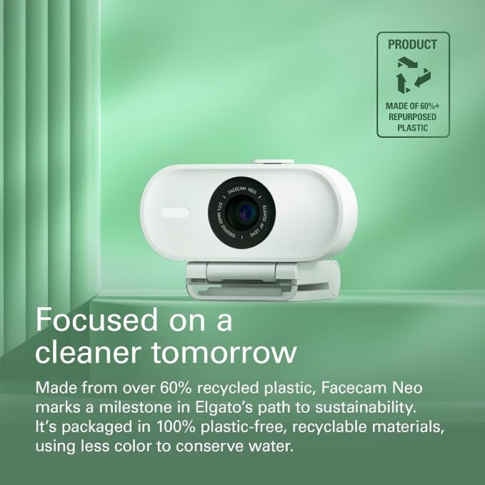Elgato Facecam Neo – Full HD 1080 Pixels Webcam with Easy-Slide Privacy Shutter, Light Correction, for Video Calls, Streaming, Zoom/Slack/Twitch/YouTube, and More – USB-C/Plug & Play on PC/Laptop/Mac