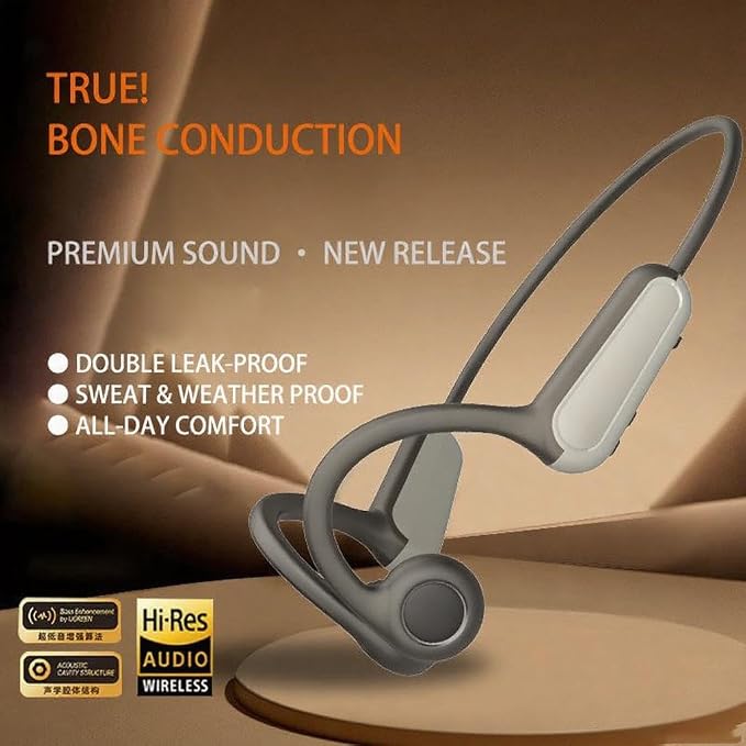 AYI True Bone Conduction Bluetooth Headphones Open Ear Headset Painless Wear Stereo Earphone 11H Playtime Lightweight Stable & Comfortable Sports Headphone for Driving Bicycling Running Skiing-White