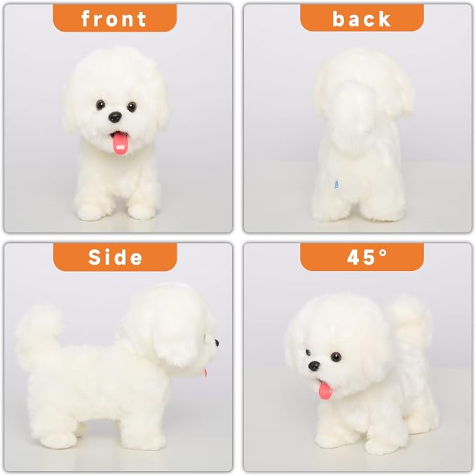 CU-MATE Electronic Walking Dog Toy, Interactive Plush Maltese Puppy, Realistic Interactive Pet Toy Dog, Walking, Barking, Wagging Tail & Talking, Present Gifts for 3+ Year