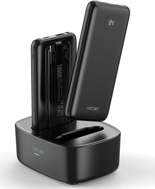 Portable Charger, 2-Pack 10000mah Power Banks, Sharing Charging Station, 15W Fast Charging Battery Pack, Portable Charger with Cords for iPhone Series, Galaxy S24/23, Pixel and More