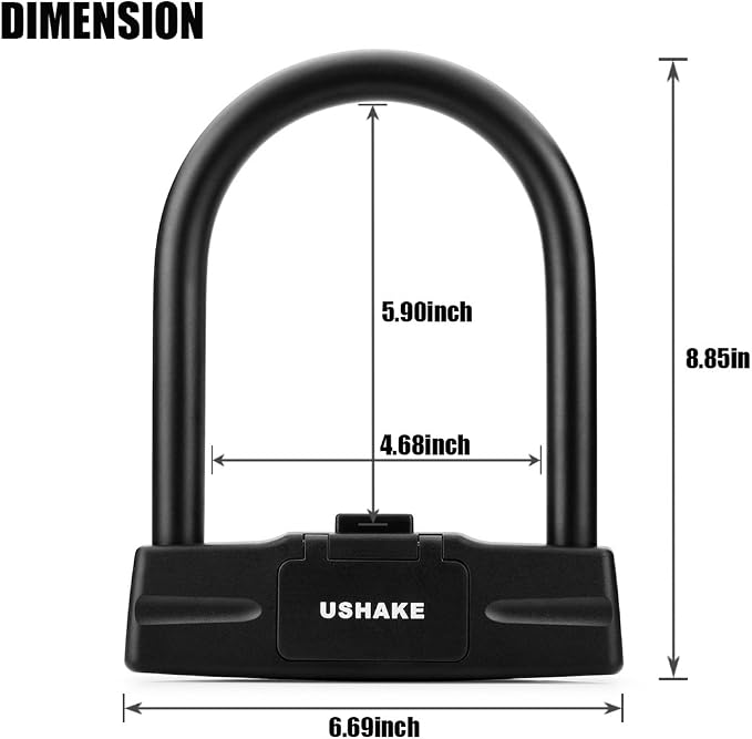 USHAKE Bicycles U Lock, Heavy Duty Bike Scooter Motorcycles Combination Lock Gate Lock for Anti Theft (Black 14mm chackle)