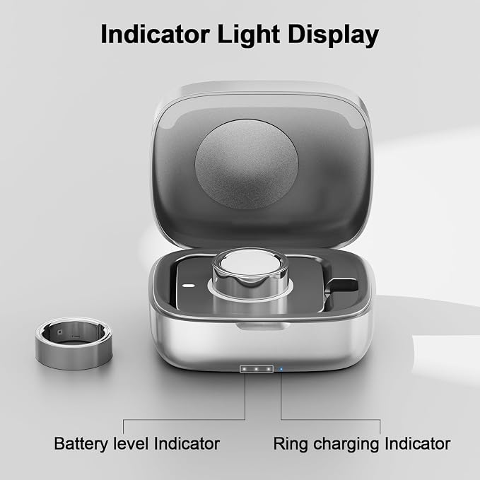 Wireless Charging Case for Oura Ring Gen 5, 4 & 3 Charger, 1000mAh Portable Travel Power Station Fits All-Sized Oura Ring 5, 4 & 3, 30-Day Runtime (Official Charger NOT Included)(Silver)