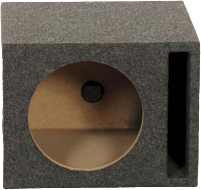 QPower Single 10-Inch Vented Unloaded Subwoofer Speaker Box – Solid 5/8-Inch MDF Car Audio Box with Charcoal Carpet Covering