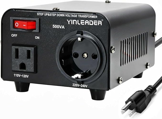 Yinleader 110v to 220v European Voltage Converter Transformer 500W Step Up Converter 110/120 Volt to 220/230/240 Volt or Step Down 220 to 110,[110V US Power Cord Included Only, No 220V Cord]