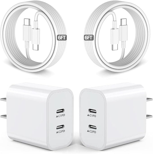 iPhone 17 16 15 Charger,USB C Charger Fast Charging,2Pack Dual Port Fast Wall Chargers Block with 6FT USB C Cable for iPhone 17e/17 Pro Max/17 Pro/Air/16Pro Max/16 Plus/16e/15/iPad Pro/Air/Mini/AirPod