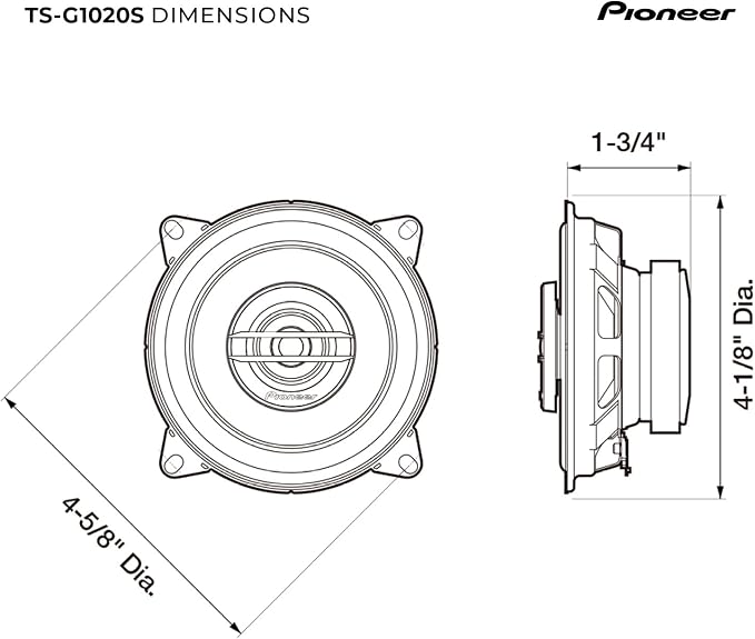 Pioneer G-Series TS-G1020S 4” 2-Way Speakers (Pair) – 210W Max, Crisp Highs + Clear Vocals, Great Stock Replacement, High-Efficiency Speaker Designed for OEM Power