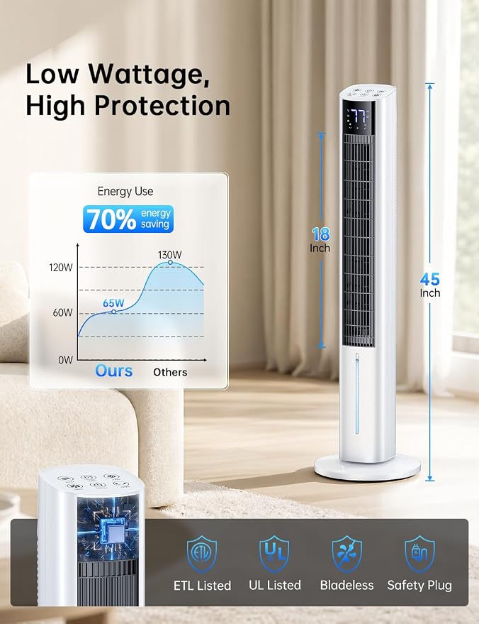 45" Windowless Air Conditioner, Portable Swamp Cooler Air Conditioner w/3 Speeds Max 30 ft/s, 4Modes, 4L Tank & 12H Timer, 120°Oscillation, 20 Ft Remote Evaporative Air Cooler for Room Indoor