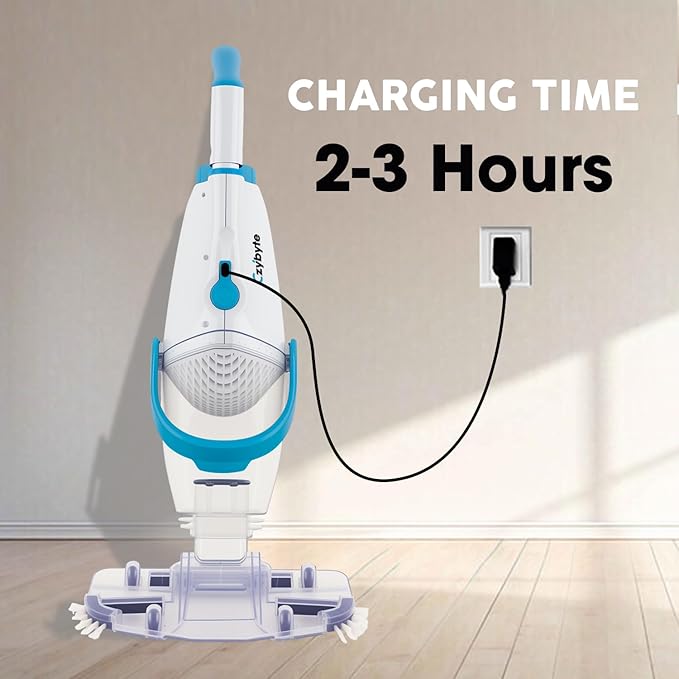 Handheld Pool Vacuum Cleaner, Rechargeable Pool Bottom Cleaner with Strong Suction, 1 H Runtime, 89 inchs Extension Pole,for Above Ground/Inground Pools, Spas and Hot Tubs, White and Blue