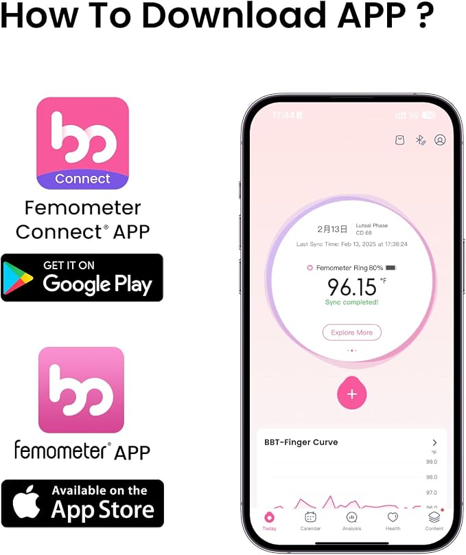 femometer Ring Gen1 for Fertility and Ovulation Tracking - Size First Sizing Kit - App Auto-Sync - Period & BBT Tracker - Sleep Analysis for Women - Rechargeable & Waterproof Size6