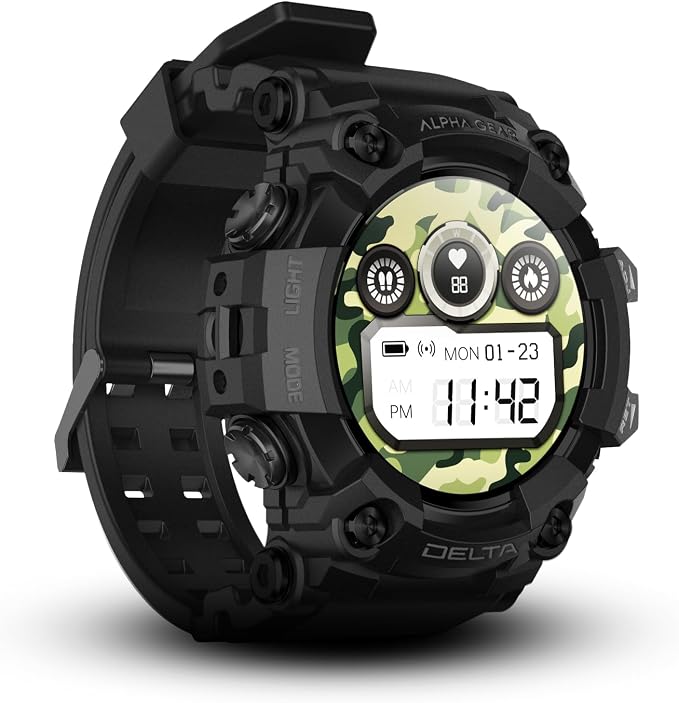 ALPHAGEAR Delta Smartwatch for Men, Tactical Rugged Smart Watch, IP69K Water + Dust Resistant, 380mAh 21-Day Battery, Bluetooth Calling, Operates -15F to 140F, for Android iPhone, Dark Night