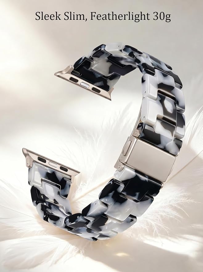 V-MORO Resin Bands Compatible with Apple Watch Series 11/10/9/8/7 Band 45mm 46mm Starlight Buckle Lightweight Fashion Strap Bracelet for iwatch Series SE/6/5/4/3/2/1(Black/White,42/44/45/46/49mm)