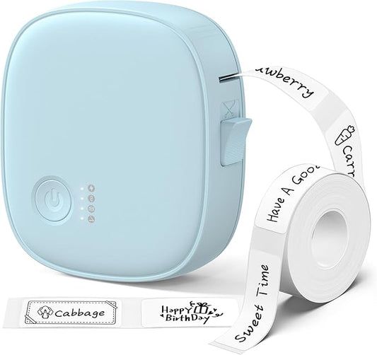 Mini Label Maker Machine with Tape AH-P05, Portable Bluetooth Mini Label Printer, Wireless Thermal Label Maker, Waterproof & Rechargeable, Built-in Cutter, for Home, Office, Kitchen – Blue