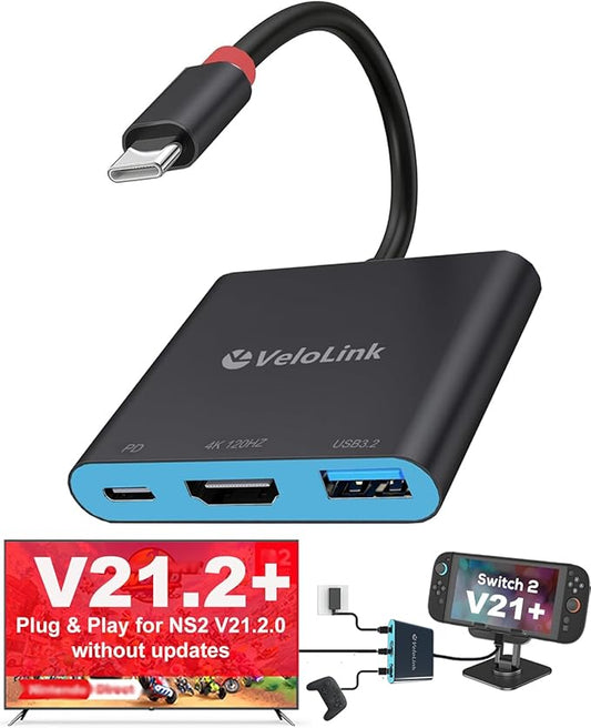 Switch 2 Dock for Nintendo Switch 2 Plug & Play for Latest V21,Switch 2 Portable Dock with HDMI 2.1/PD/USB A 3.2 Compatible with Nintendo Switch 2/Rog Ally/steam Deck/Laptop/MacBook
