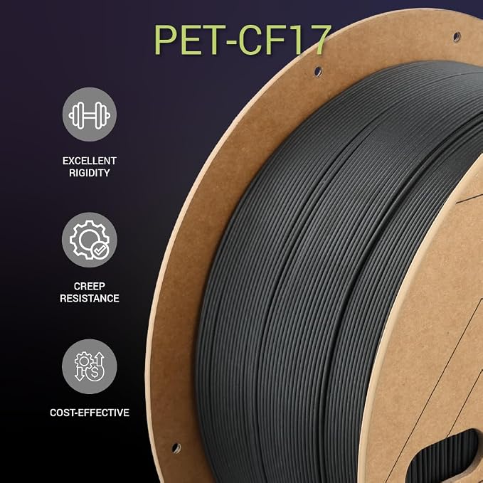 Polymaker Fiberon PET-CF17 3D Printing Filament Black 1.75mm 3kg, Excellent Stable Stiffness - Fiberon Carbon Fiber Reinforced PET 3D Printer Filament, Ideal for Jigs and Fixtures