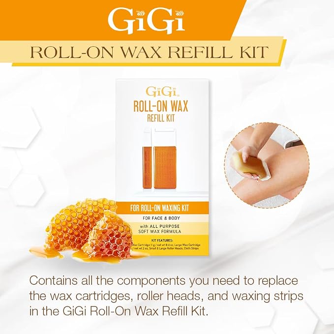 GiGi Roll On Wax Kit Refills – All-Purpose Soft Wax Roller Kit for Face & Body Hair Removal, 0.8 oz, 3 Pack