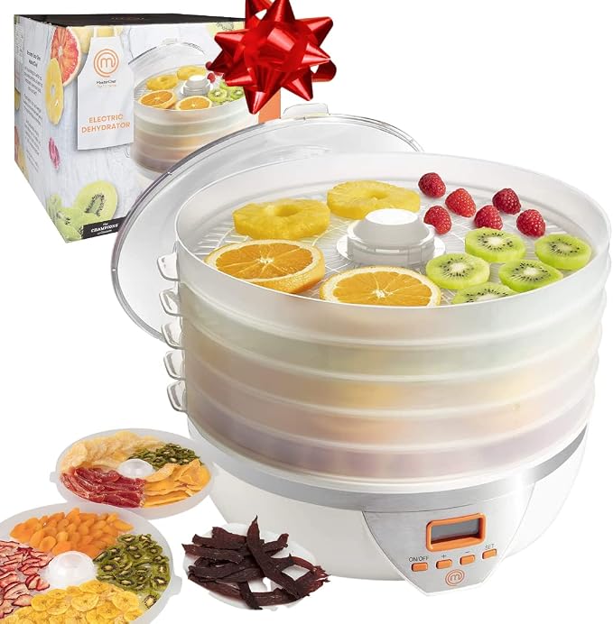 MasterChef Digital Food Dehydrator w 5 Large Trays and Temperature Controls- 8L Capacity- Programmable Dehydrating Machine w Recipe Guide- BPA Free, Make Healthy Snacks, Dry Fruit, Veggies, Beef Jerky