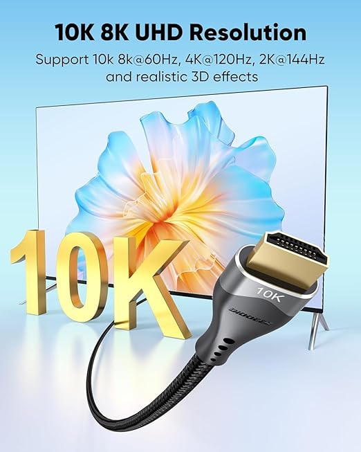 HDMI Cable 8FT 2-Pack 10K 8K 4K, HDMI 2.1 Cable 48Gbps Ultra High Speed HDMI Braided Cord 8K@60Hz, 4K@120Hz, eARC, HDR10+, HDCP2.3 for PS5/PS4, Xbox, Monitor, HDTV, Roku TV, Laptop, Projector