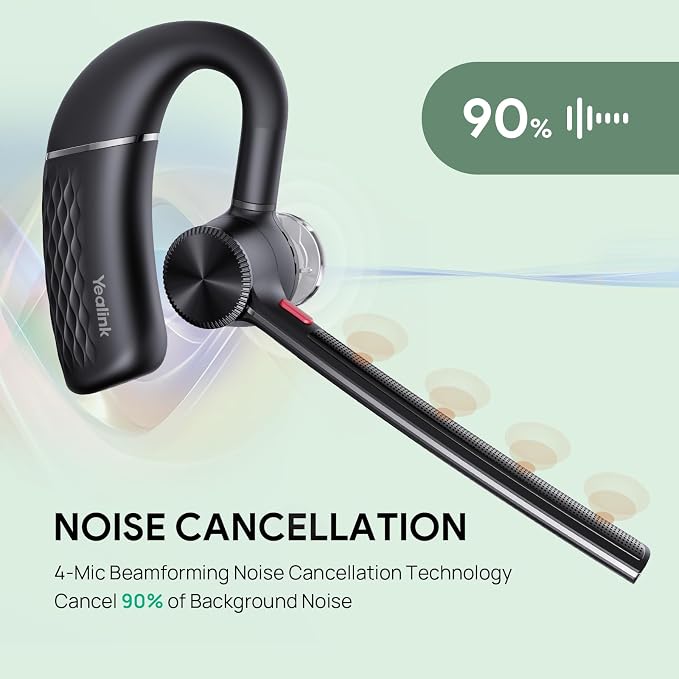 Yealink Bluetooth Headset BH71 Lite,Wireless Bluetooth Earpiece for Cell Phone，Single Ear Headset with Noise Canceling Mic for Office/Driving/Business,10Hrs Talktime,Mute