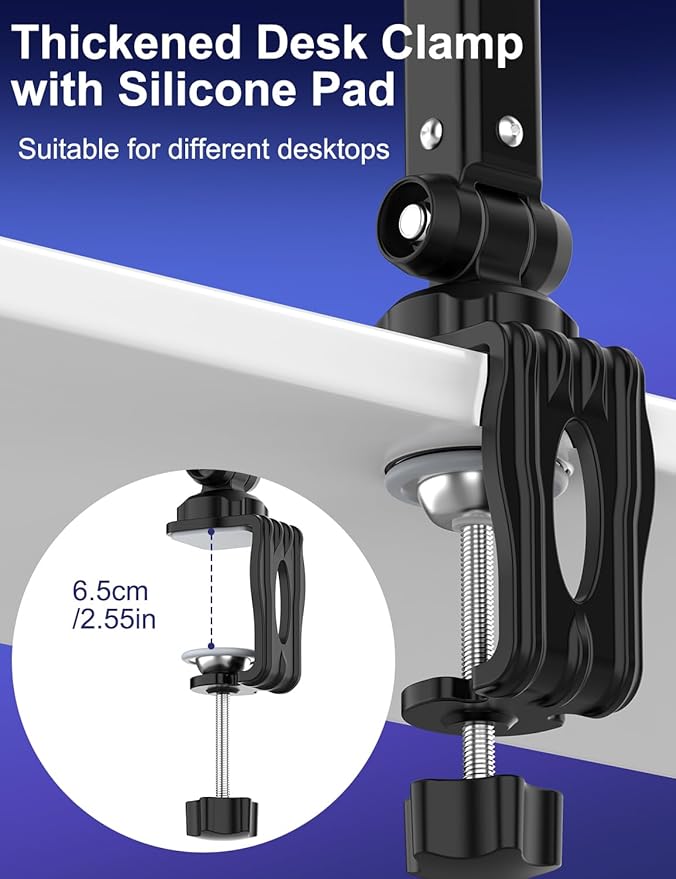 Kairiyard Microphone Boom Arm, 360° Rotatable Heavy Duty Stable Metal Low Profile Mic Arm Stand Desk Mount for Podcast Live Streaming Gaming Studio, with Cable Management, 3/8'' to 5/8'' Adapter