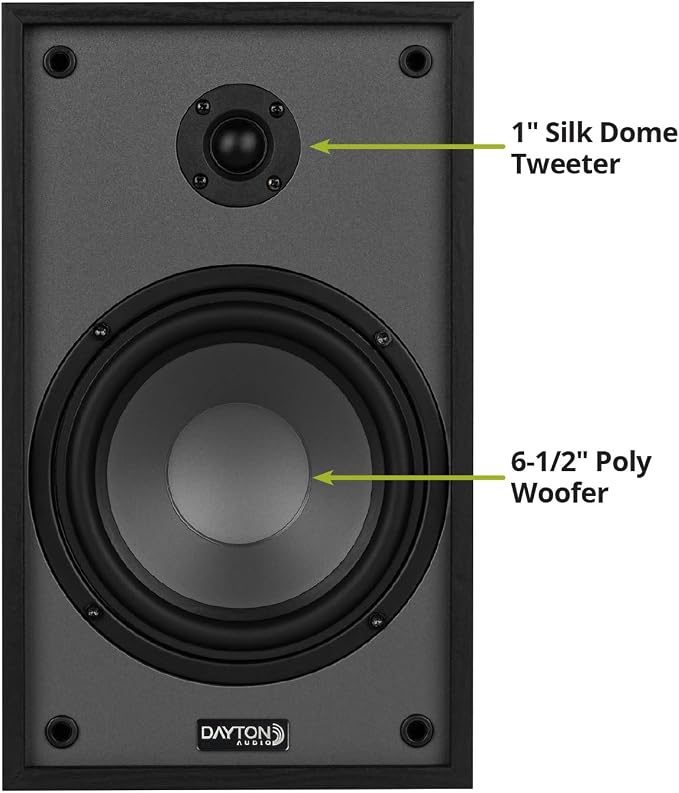 Dayton Audio Classic B65 Bookshelf Speakers, 6.5" Woofer & 1" Tweeter, Passive 2-Way Design, 60W RMS, for Music, TV & Home Audio Systems – Black