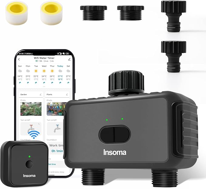 Smart Hose Watering Timer with Wi-Fi Hub, Automatic Irrigation System Controller for Lawns and Yard, Compatible with Alexa