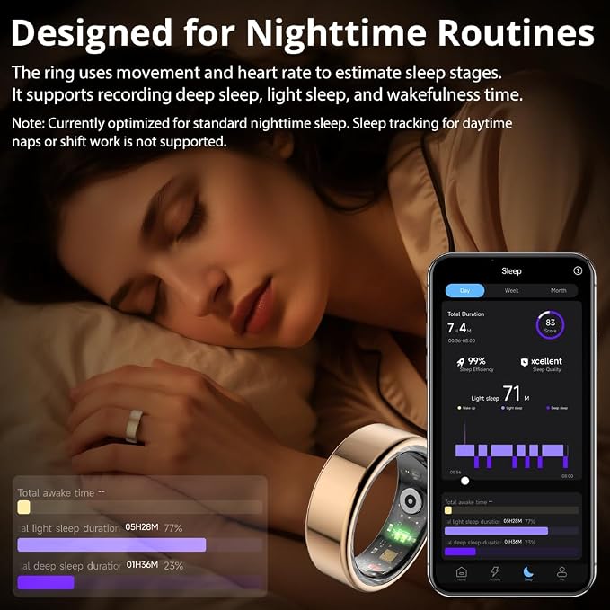 COLMI R02 Smart Ring, Smart Ring for Women and Men, No Subscription Fee, with a Charging Case, Supports Heart Rate, Blood Oxygen, Sleep Health Monitoring. (Rose Gold, 7#)