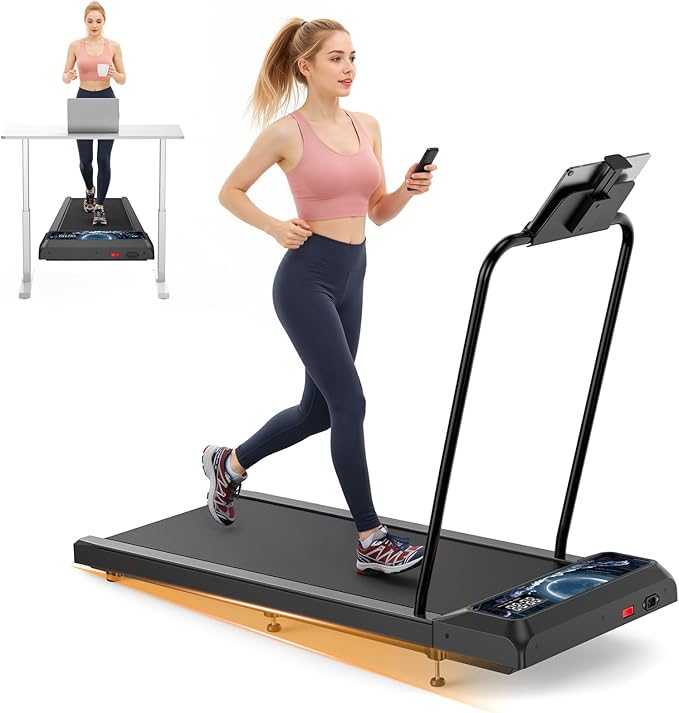 HOELLL Treadmills for Home Small with 0%-8% Incline and APP Sync, Compact Under Desk Walking Treadmill Pad with Handle Bar Removable, Remote Control and LED Display, 2.5HP