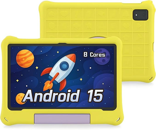 Kids Tablet, Android 15 Tablet with Case - 8GB+64GB Storage (TF Expand 1TB), Octa-Core CPU, WiFi6, Dual Camera, Android Tablets for Kids Ideal for Toddler with Parental Control