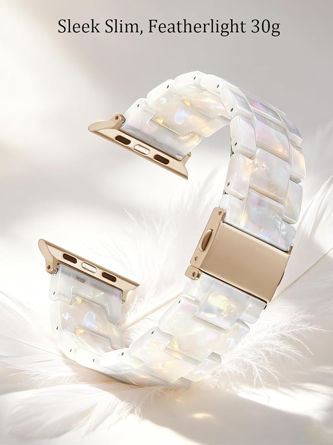 V-MORO Resin Band Compatible with Apple Watch Series 7/8/9/10/11 41/40/38/42mm, Women Fashion Strap for iWatch Series 6/5/4/3/2/1/SE, Lightweight Bracelet Wristband Replacement, Ivory White-Rose Gold